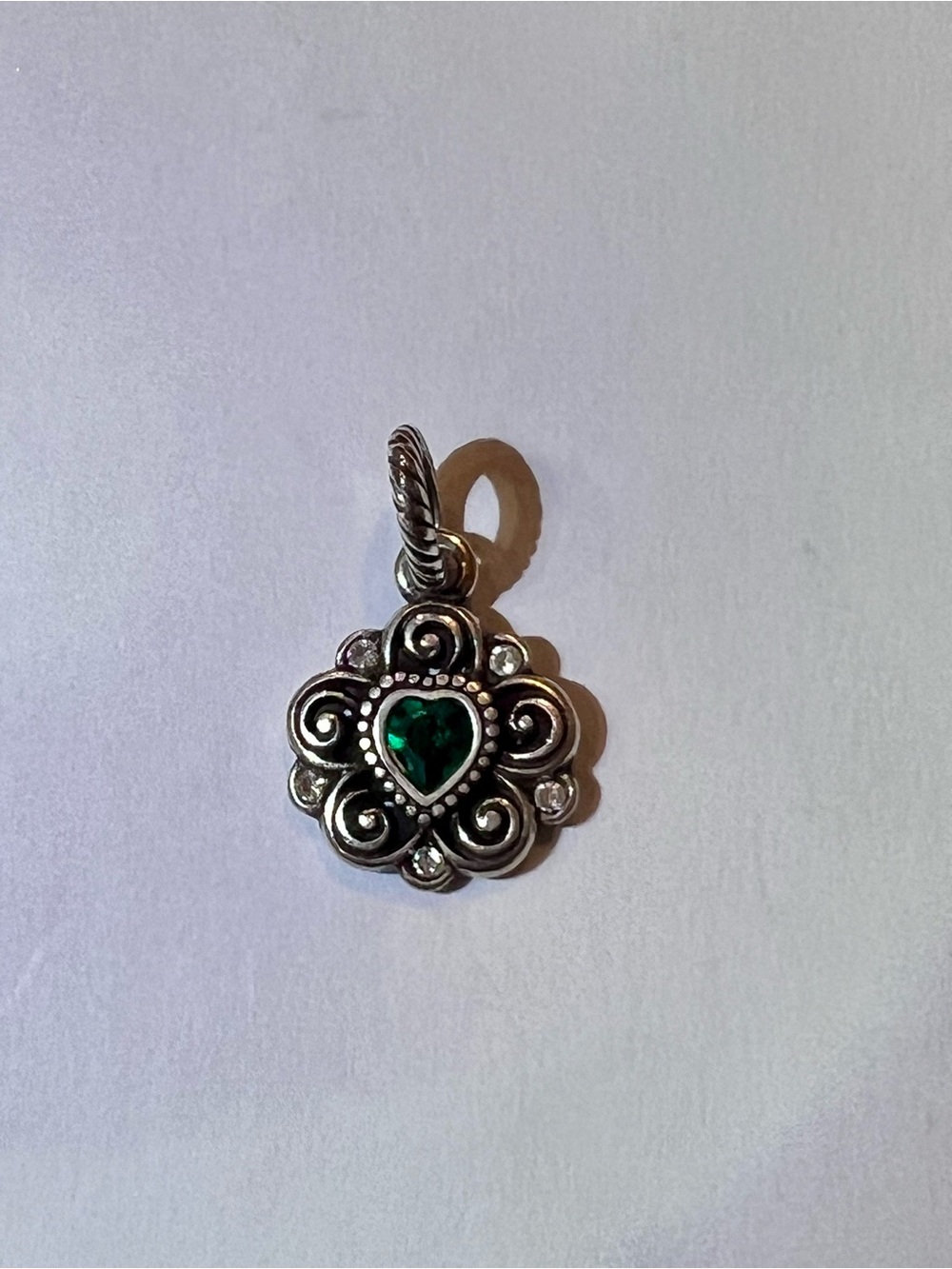 Brighton Silver Charm with Green Heart Gem